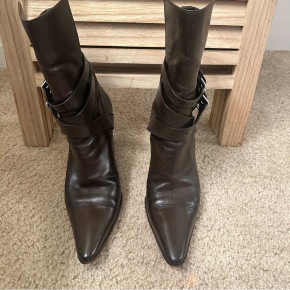 HERMES Brown leather ankle boots in dark brown size 7 - Picture 3 of 12